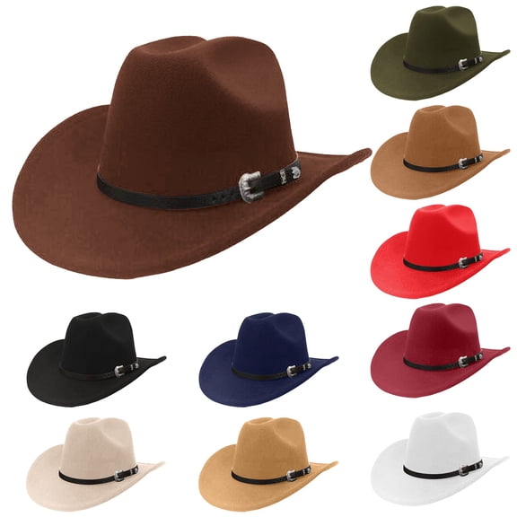 Western Cowboy Hat for Men Outback Cowgirl Hat Women Outdoor Hat with Buckle Belt Halloween Accessory