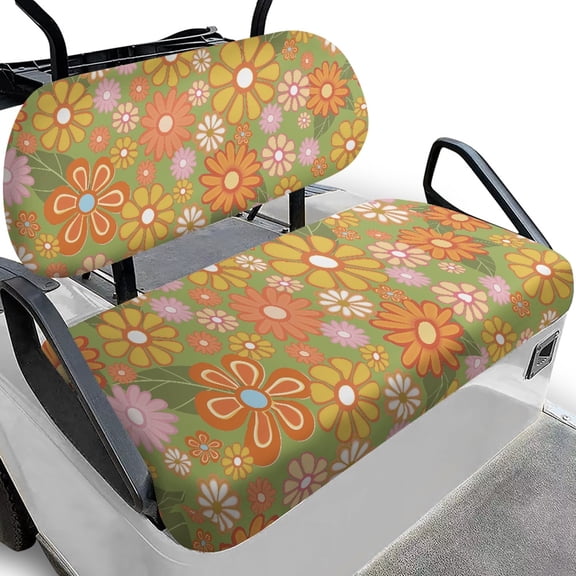 Pzuqiu Vintage Floral Golf Cart Seat Covers Set - 2-Piece Stretch-Fit Protectors, Breathable & Washable, Compatible with Most 2-Seater Ezgo, Club Car