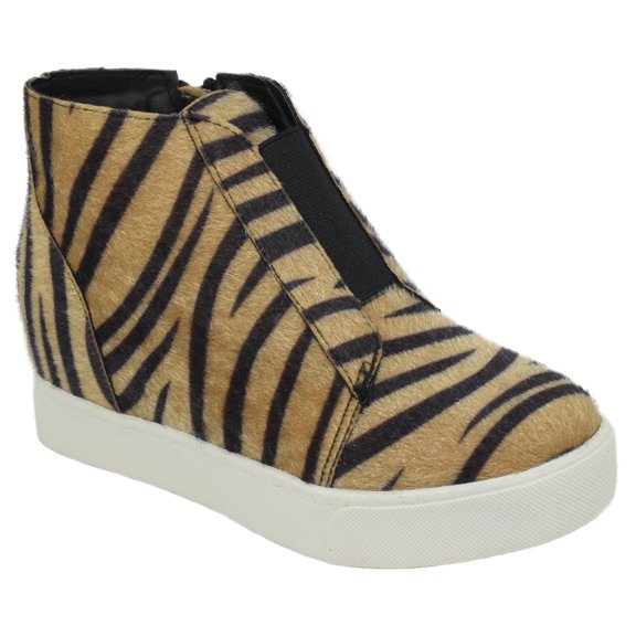 Soda Flat Women Chelsea Shoes Side Zipper Canvas Suede Casual High Top Hidden Platform Sneakers White Sole Flatform Cushion Foam booties POSTAL-G Cheetah Leopard Tiger 6.5