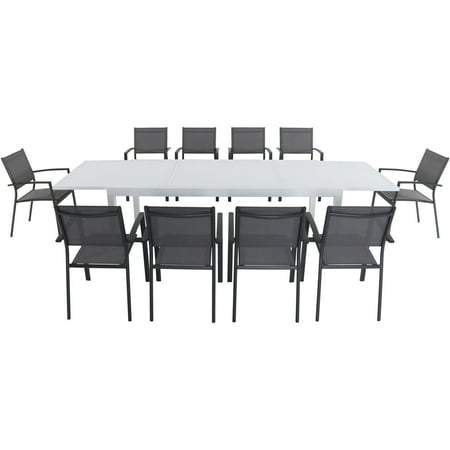 Cambridge Palmero 11 Piece Outdoor Dining Set With 10 Sling Chairs In Gray And A 40 X 118 Expandable Dining Table