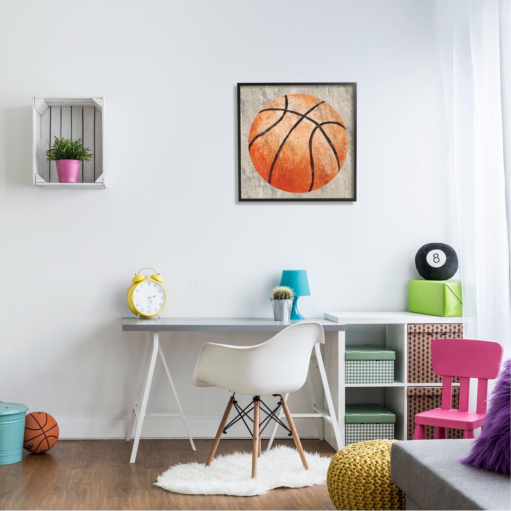Stupell Industries Rustic Sports Basketball Abstract Painting Black Framed Art Print Wall Art, 24 x 24