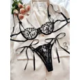 thumbnail image 1 of Conjunto de lencería con bordado de corazones, sujetador de malla sin forro y tanga de tiras, lencería y ropa interior sexy para mujer, 1 of 5