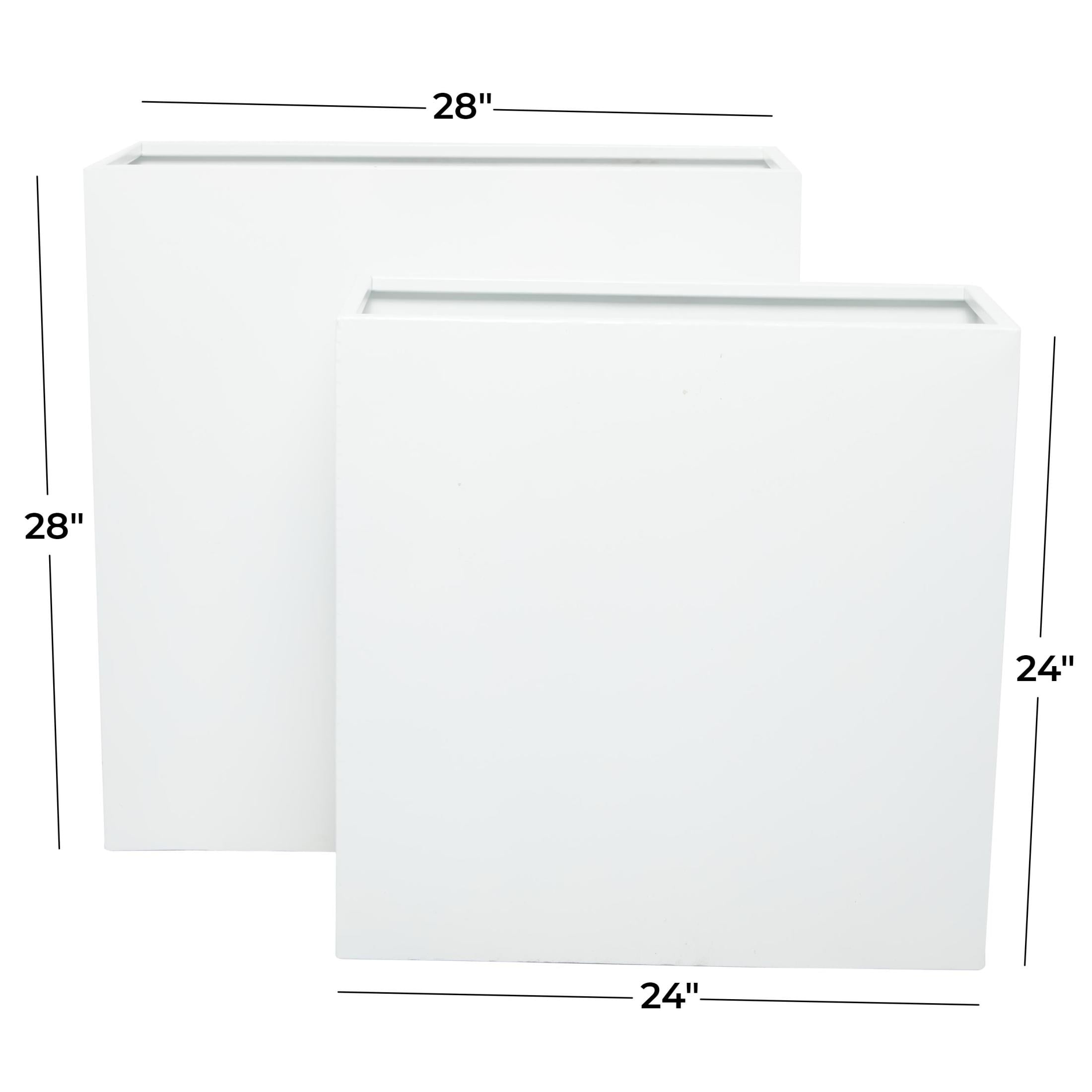 DecMode White Metal Rectangular Indoor Outdoor Planter, Set of 2 28", 24"H