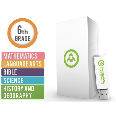Switched on Schoolhouse, Grade 6, USB 5 Subject Set – Math, Language, Science, History, & Bible, 6th Grade Homeschool Curriculum by Alpha (Best Homeschool Math Curriculum)