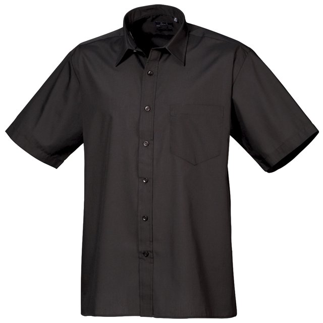 Premier - Camisa lisa de manga corta de caballero/hombre Diseño formal Tejido papelina (Negro)
