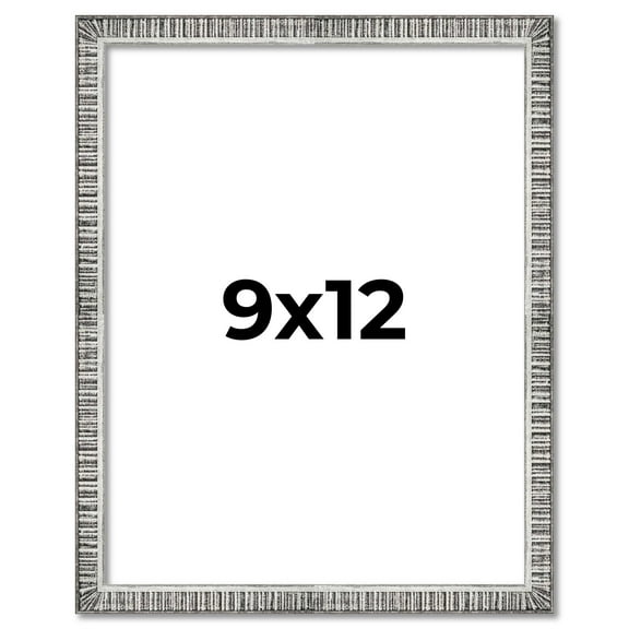 9x12 Frame Silver Grey Distressed Solid Wood Picture Frame | 0.75 Inch Moulding Width | Interior