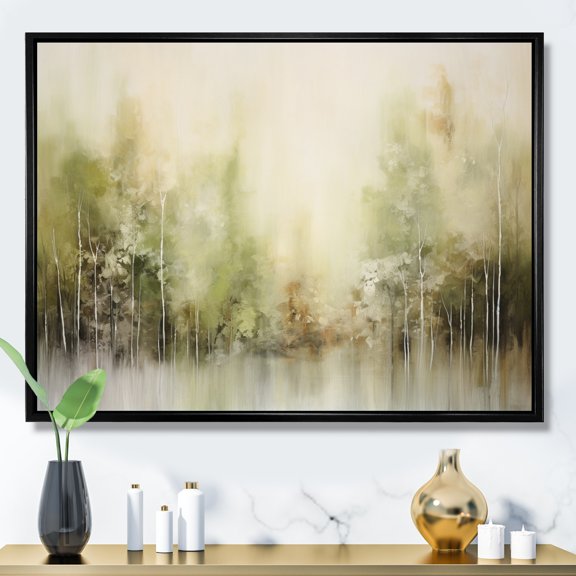 Designart "Beige delicate Forest I" Abstract Botanicals Floater Framed Wall Decor