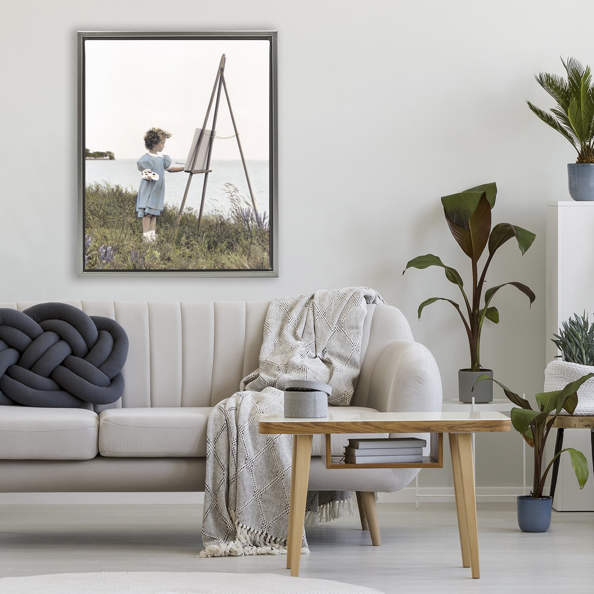 Stupell Industries Child Painting on Easel Gray Framed Floater Canvas Wall Art, design by Kendra Dew