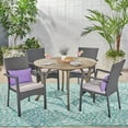 thumbnail image 2 of GDF Studio Julian Outdoor Acacia Wood and Wicker 5 Piece Dining Set with Cushions, Gray, 2 of 13