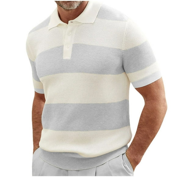 FhsagQ Men's Shirts Men's Shirts Tops Super Fit Men'S Color Matching Short Sleeve Lapel Sweater Muscle Men'S Short Sleeve Mens Shirts Men Shirts Tops Grey XXXL