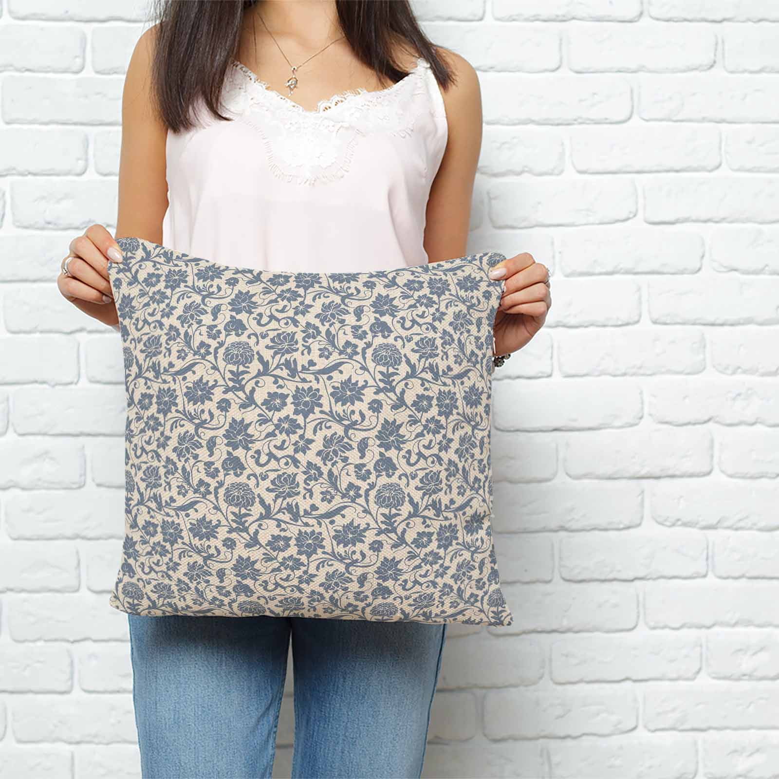 Light Blue Floral Pillow Covers 20x20 Inch Decorative Throw Pillow Cover, Rustic Vintage Flowers Botanical Spring Sofa Pillowcases Accent Cushion Case Home Decor Bedroom Living Room