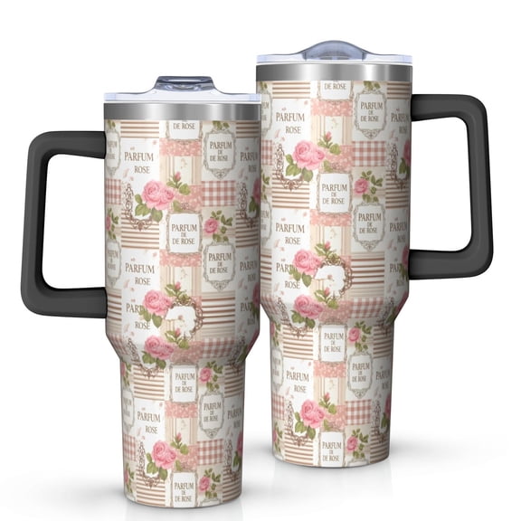 40oz Pioneer Flower Floral Print Pattern Insulated Tumbler with Handle, BPA-Free Leak Proof Lid and Straws, Double Wall Vacuum, Hot 12h/Cold 34h