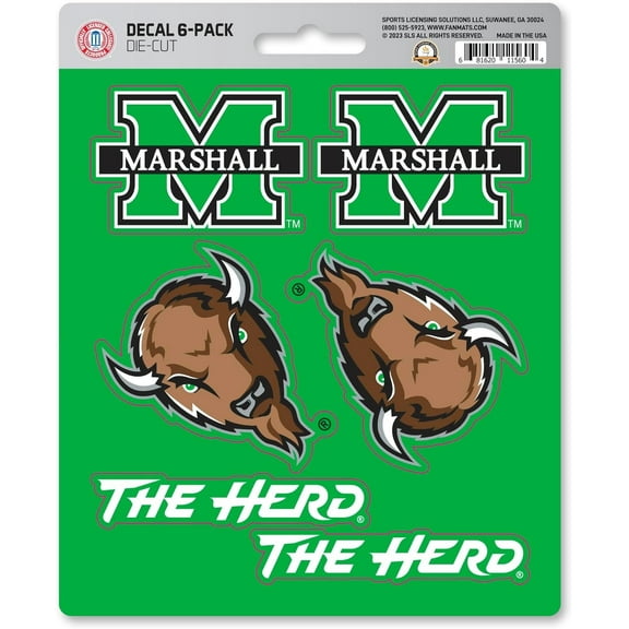 Marshall University Thundering Herd 6-Piece Decal Sticker Set, 5x6 Inch Sheet, Gift for football fans for any hard surfaces around home, automotive, personal items