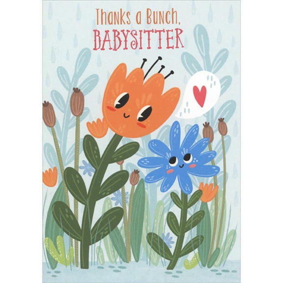 Designer Greetings Thanks a Bunch, Babysitter Smiley Faced Orange and Blue Flowers Juvenile Mother's Day Card