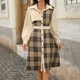 thumbnail image 2 of Kinrui Women's Corduroy Midi Dress Long Sleeve Button Down Belted Flowy Shirt Dress Plaid Color Block Long Overall Dresses Beige,L, 2 of 8
