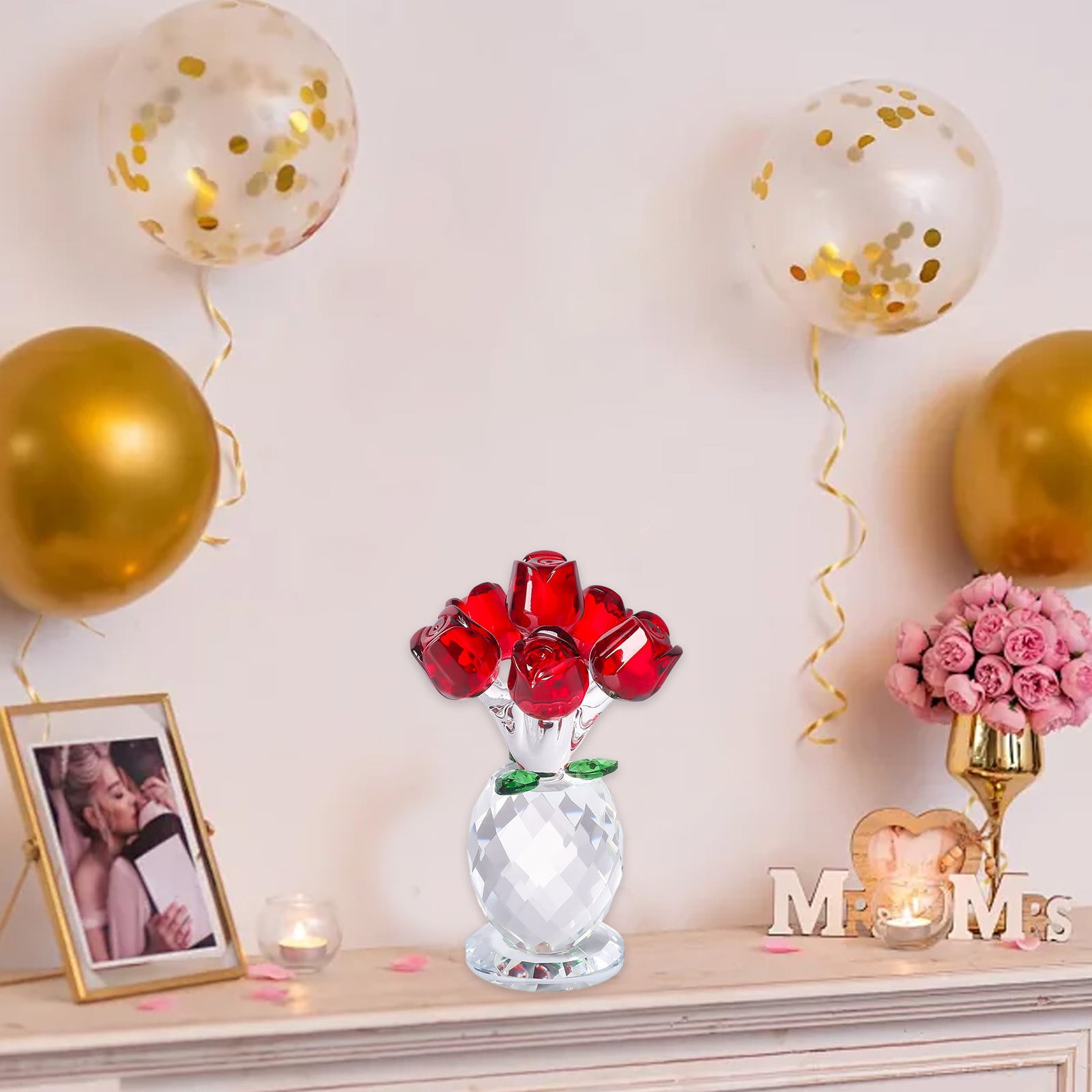 Crystal Rose Flower,2.5x4 Inch Crystal Rose Bouquet with Vases