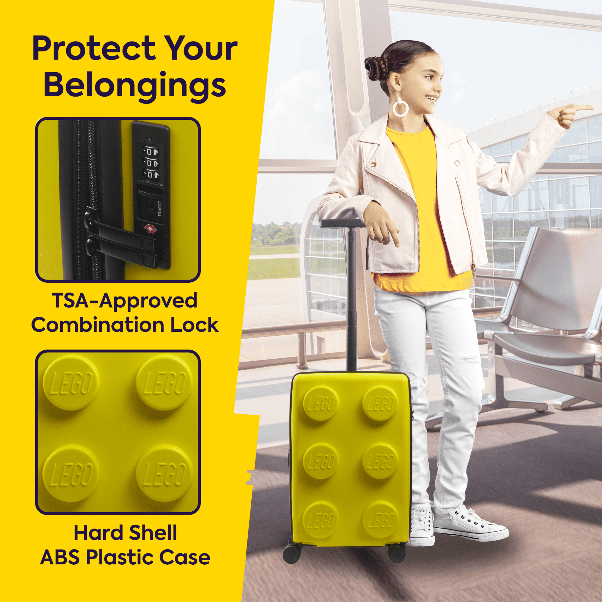 LEGO 22 Inch Rolling Luggage, Signature Trolley Expandable Hardshell Carry On Suitcase with Spinner Wheels, Yellow
