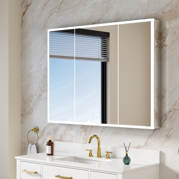 ANGELES HOME 48 in. x 36 in. Recessed/Surface Mount LED Medicine Cabinet with 3X Magnifier Glass Mirror, Anti-Fog