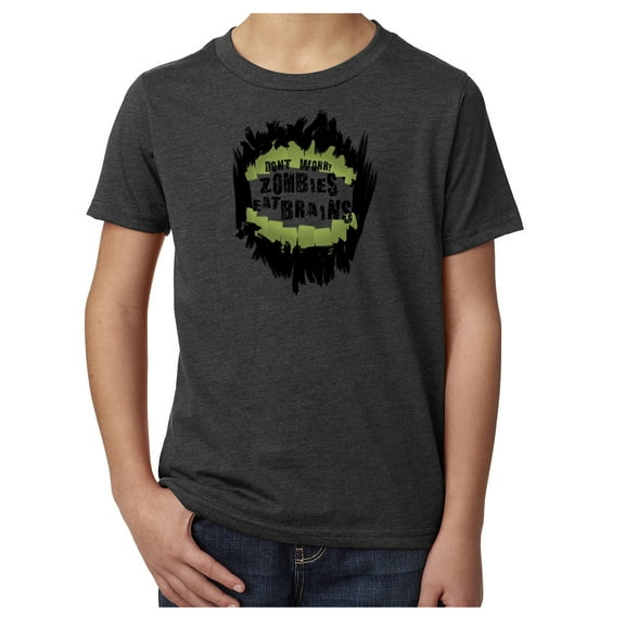 Don’t worry zombies eat brains kids T-shirt, Funny Kids shirts, Youth Graphic Tees - Charcoal MH200YFUN S12 S