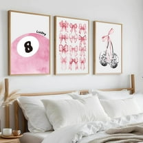 Trendy Pink Bows Wall Art Set of 3 Coquette Preppy Cherry Wall Decor Light Pink Cute Girly Lucky 8 Ball Canvas Poster Prints Aesthetic for College Dorm Living Room Bedroom d 16x24 Inch