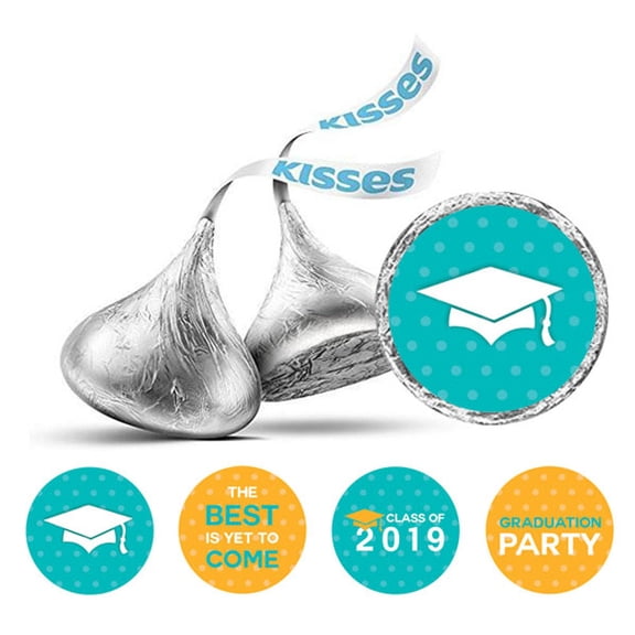 Darling Souvenir Candy 190 Pcs Graduation Theme Stickers DIY Chocolate Labels-Teal Blue & Orange