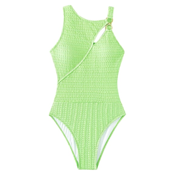 Sngxgn Women's Ribbed Swimsuit Tie Side Bathing Suits Ladies Swimwear(Green,L)