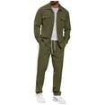 thumbnail image 3 of Kinrui Men's 2 Piece Corduroy Shacket and Pants Outfits Long Sleeve Causal Autumn Winter Jacket Tracksuit Vintage Cargo Set Army Green,S, 3 of 5