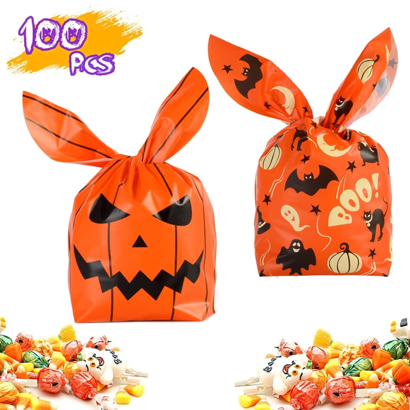 Autrucker 100 Pcs Halloween Treat Bags, Kids Candy Bags, Kids Treat Bags, Cute Bunny Ears, Small