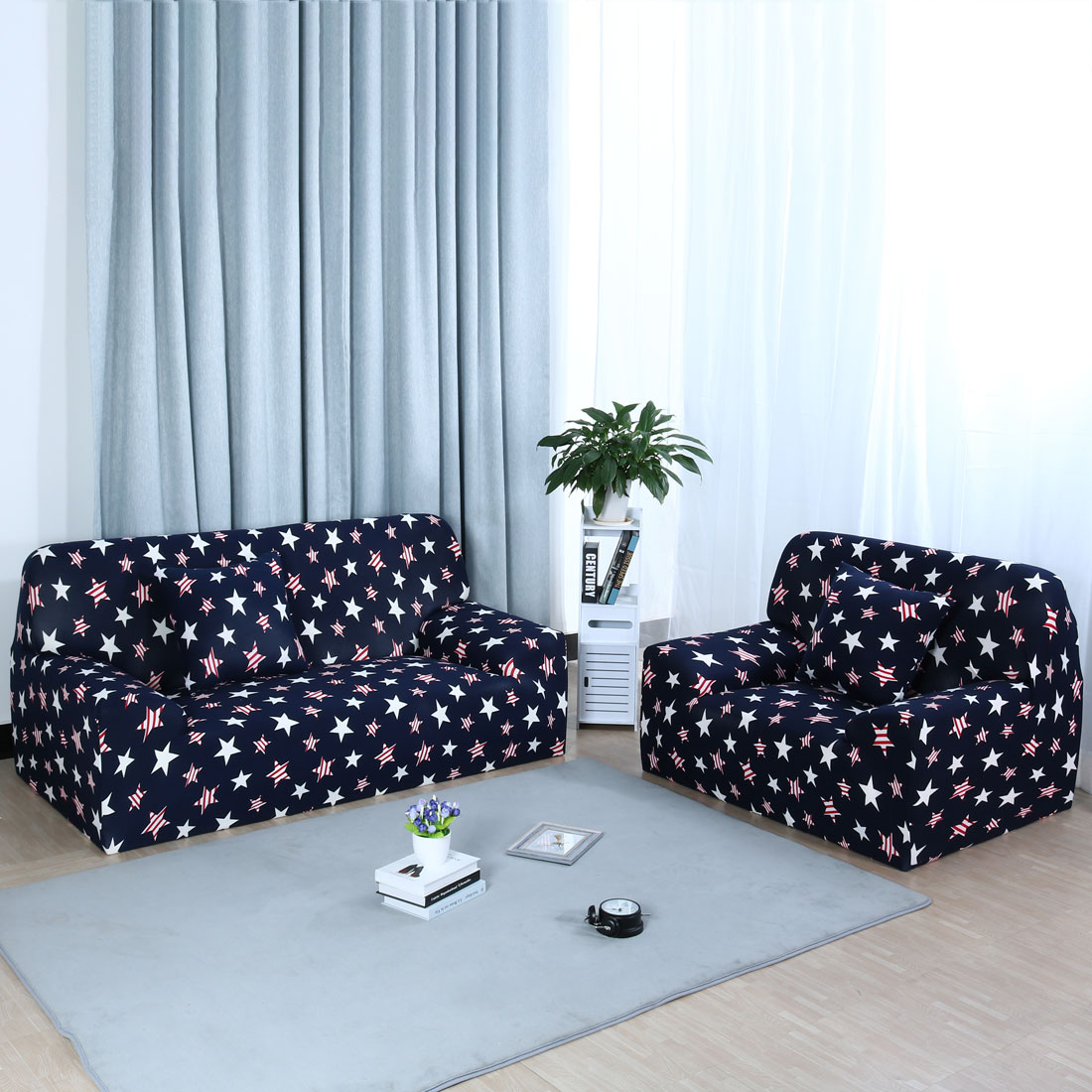 Unique Bargains 1-Piece Modern Star Stretch Sofa Slipcover, Black