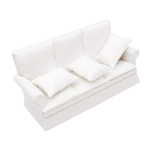 1:12 Mini casa de muñecas sala de estar cocina decoración sofá con tres almohadas Wmkox8yii fhajkh2355