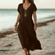 thumbnail image 1 of Traje de Falda Larga Para Mujer, Cuello En V, Vestido Informal de Lino, Atuendo de Primavera y Verano Con Sandalias, 1 of 3