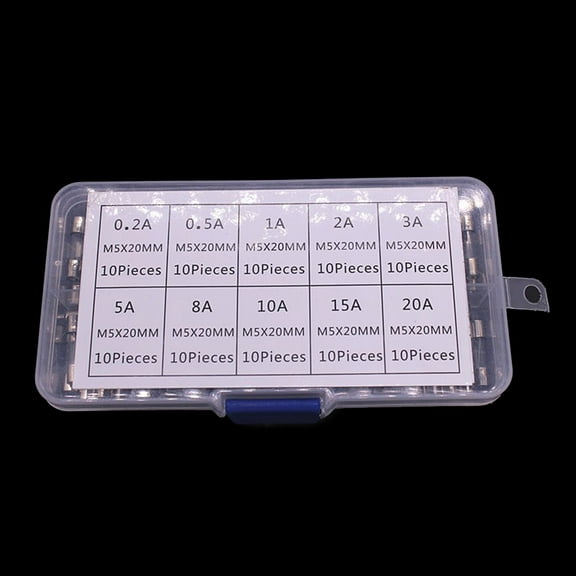 Pack of 100 Glass Fuses Set 5x20mm Fast Glass Fuses Fine Fuses Carrier Glass Fuses 0.2A-20A for Electrical Equipment