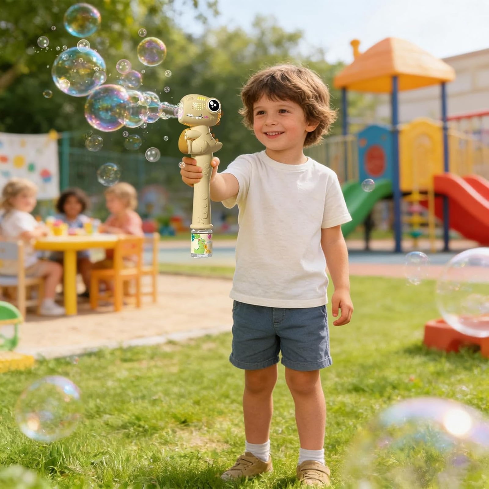 Dinosaur Bubble Wand with LED Light & Sound, 11.6” Automatic Bubble Blower , Portable Dinosaur Bubble Machine , Outdoor Summer Party Favors & Birthday Gifts