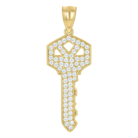 10kt Real Yellow Gold Mens Cubic-Zirconia Key Charm Pendant
