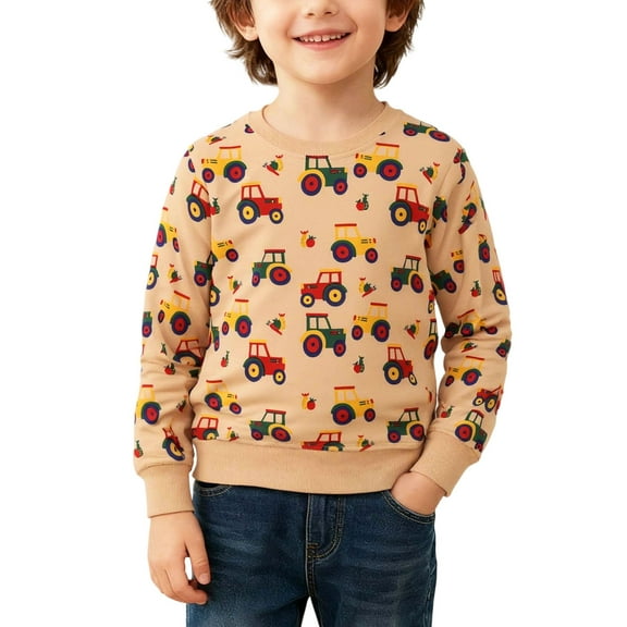 Kiijoy Toddler Boys Casual Cotton Sweatshirt Car Prints Crew Neck Pullover Sweatshirts