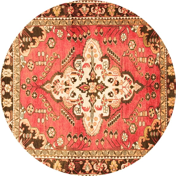 Ahgly Company Indoor Round Medallion Orange Traditional Area Rugs, 5' Round