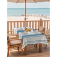 thumbnail image 2 of Outdoor Tablecloths with Umbrella Hole & Zipper, Blue Teal Striped Rectangle Tablecloth 52x70 Inch, Modern Farmhouse Stripe Waterproof Table Cloth, Patio/Pool/Picnic Table Covers, 2 of 8