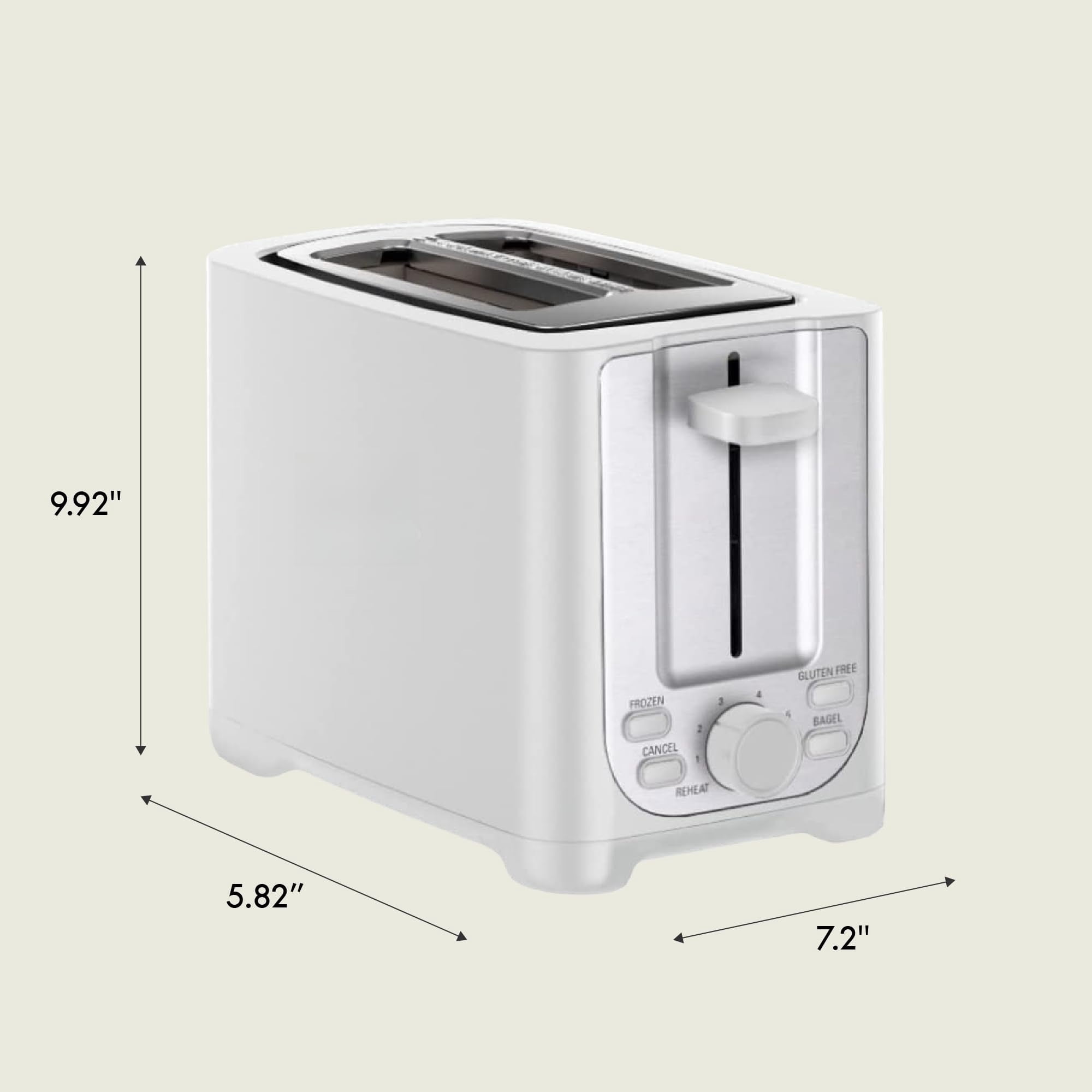 Double-slot toaster with automatic shut-off - extra-wide slots, removable crumb tray, and cancel, defrost, and reheat functions - can toss bread, bagels, and waffles.