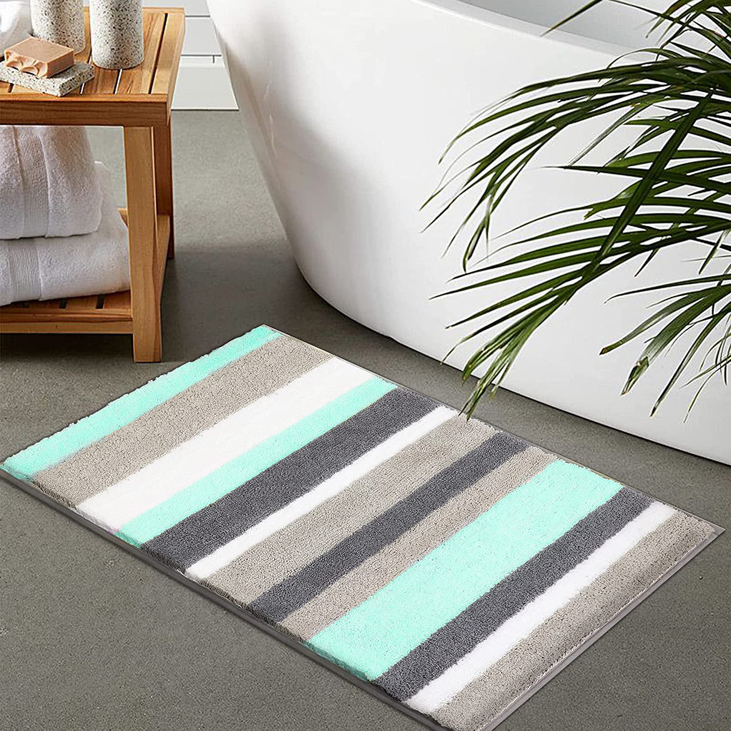 20x32 Non-Slip Microfiber and Chenille Green Bathroom Rug Machine Washable Absorbent Mats for Tub Shower and Bath Room Bath Rug Mat 