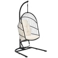 thumbnail image 4 of Patiojoy Modern Rattan Hanging Egg Swing Chair w/Stand Foldable Cushioned Hammock Beige, 4 of 5
