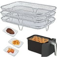 thumbnail image 3 of Air Fryer Three Stackable Dehydrator Racks 304 Stainless Steel Air Fryer Basket Tray Air Fryer Accessories Dishwasher Safe Fit for Oven and Press Cooker Compatible with Most Air Fryer, 3 of 8