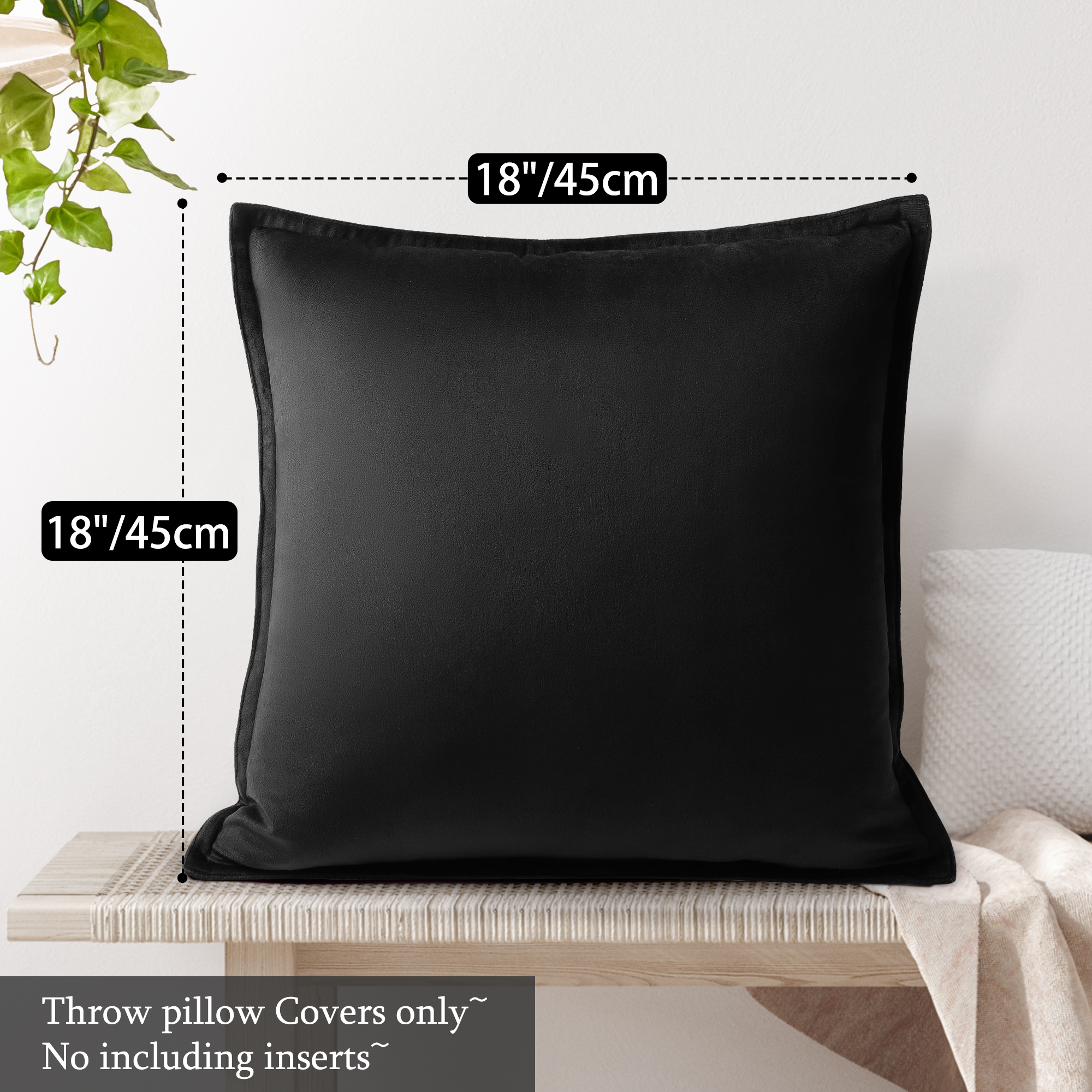 Unique Bargains Velvet Soft for Sofa Throw Pillow Covers Black 18"x18"