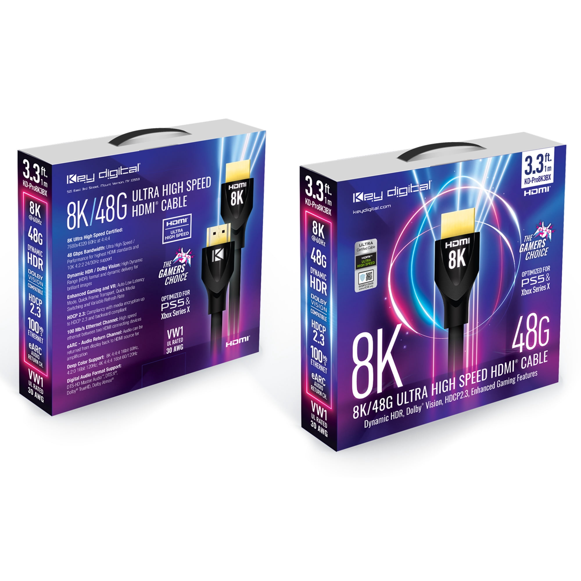 Key Digital 3ft 8K 48Gbps Certified Ultra High Speed HDMI Cable, 0.26lbs, Black KD-Pro8K3BX Xbox Series X