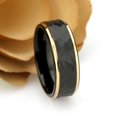 thumbnail image 3 of Men's Women's Tungsten Wedding Band Engagement Ring 8mm wo-Tone Black & Rose Gold IP Plated Hammered Center Stepped Edge, 3 of 4