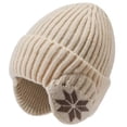 thumbnail image 3 of Voska Thick Knit Maple Leaf Ear Protection Pullover Hat For Men Women Soft Polyester Warm Winter Beanie Stylish Cold Weather Headgear Beige, 3 of 6