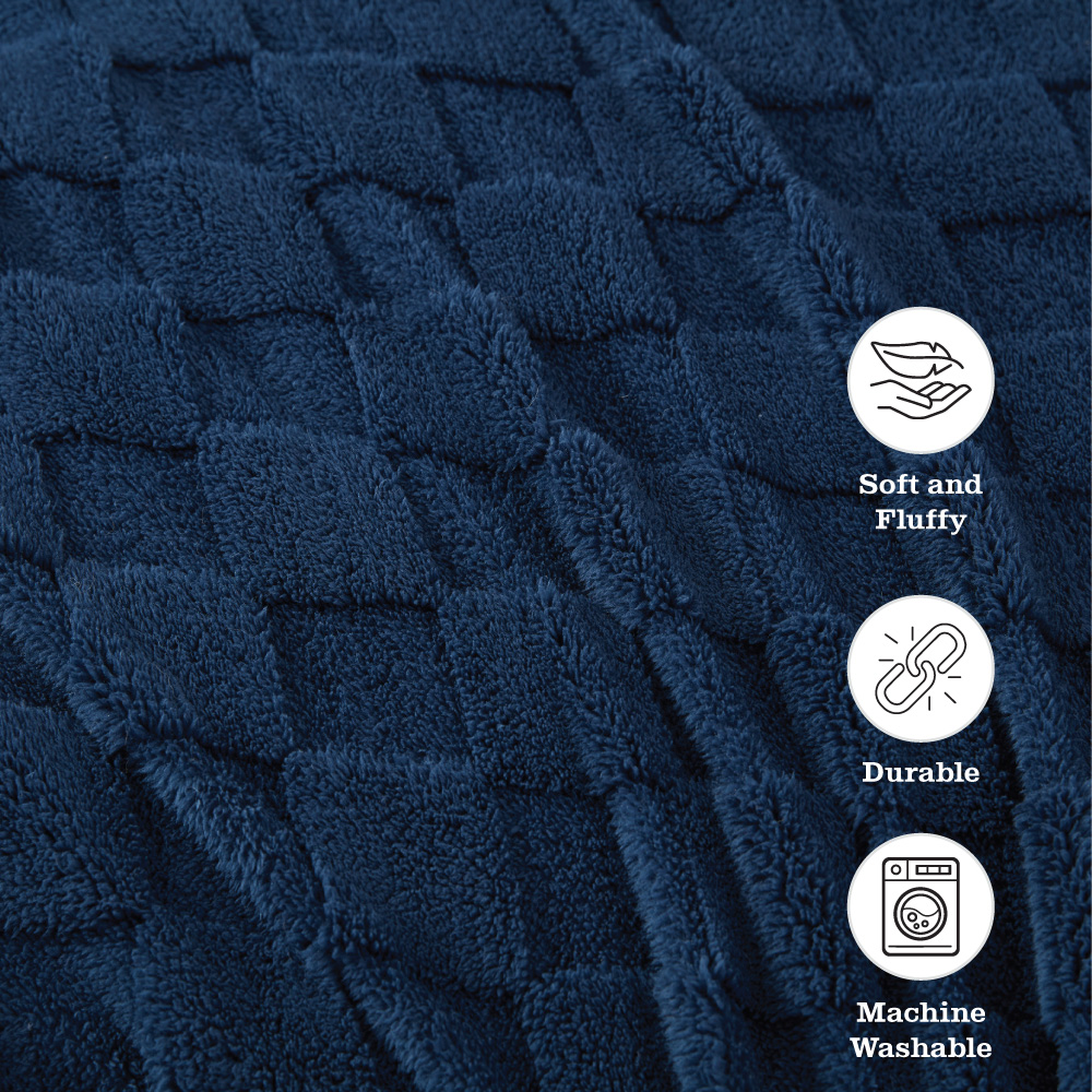 Your Zone Navy Embossed Checkerboard Oversized Blanket, Twin/Full, 76" x 86", Kids