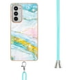 thumbnail image 3 of Allytech Moto Edge 20 Case, Luxury Marble Pattern Rubber TPU Shoulder Strap Lanyard Drop Protection Anti-scratch Shock-absorbing Back Cover Case for Motorola Moto Edge 20, Green Pink, 3 of 4