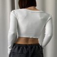 thumbnail image 4 of MesaSe Women Basic Crop Tops Solid Color 1/2 Button Long Sleeve Henry Shirt, 4 of 9