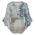 thumbnail image 5 of Distressed Wall Brick Blue Design Women's V-Neck Blouse With 3/4 Ruffled Bell Sleeves Casual Top Ladies Blouses, 5 of 7