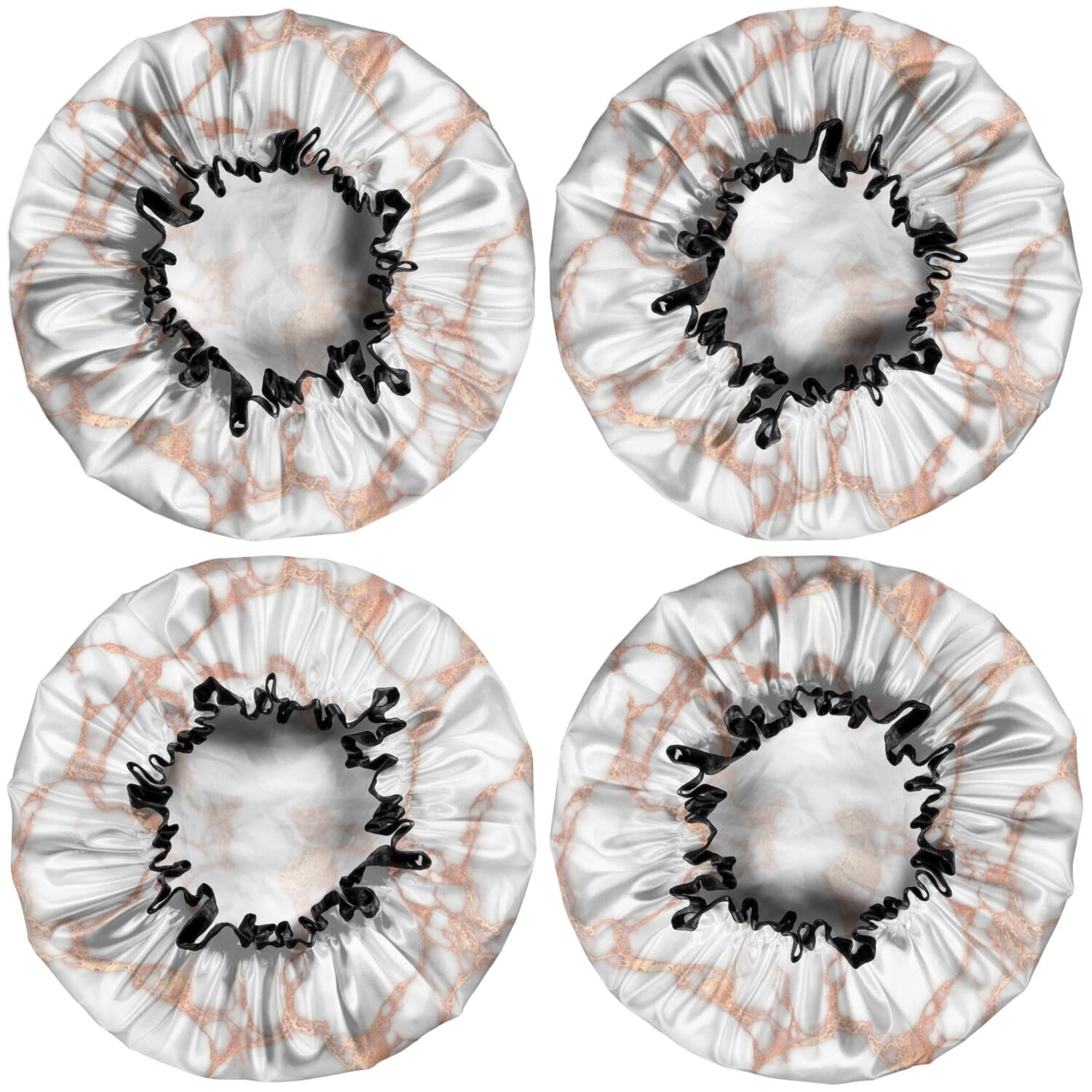 Shower Caps,White Marble Rose Gold Line Pattern Waterproof Shower Cap for Women 4 Pieces,Double Reusable Hair Cover for Shower PEVA Elastic Stretch Hem